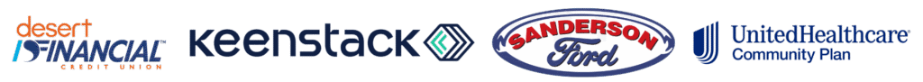 Desert Financial Credit Union logo, Keenstack logo, Sanderson Ford logo, United Healthcare Community Plan logo